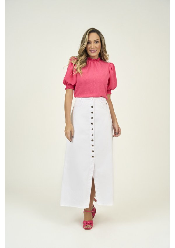 Saia Evasê Saia Midi Rodada Com Botoes Saia Longa Saia Retro Com