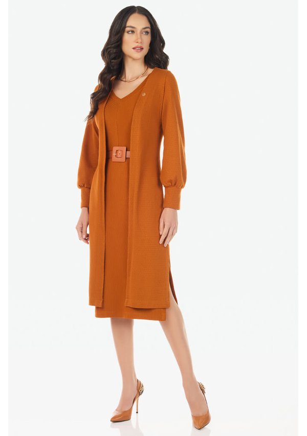 Cardigan De Tricô Com Franzido Nos Punhos Telha Via Tolentino