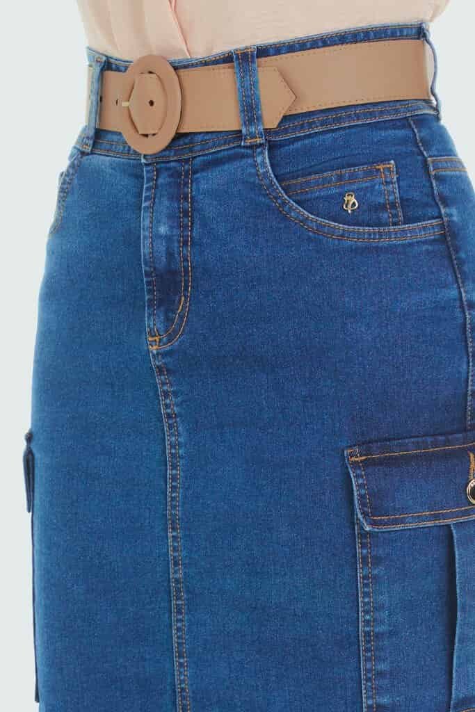 Saia Jeans Com Bolsos Laterais Via Tolentino