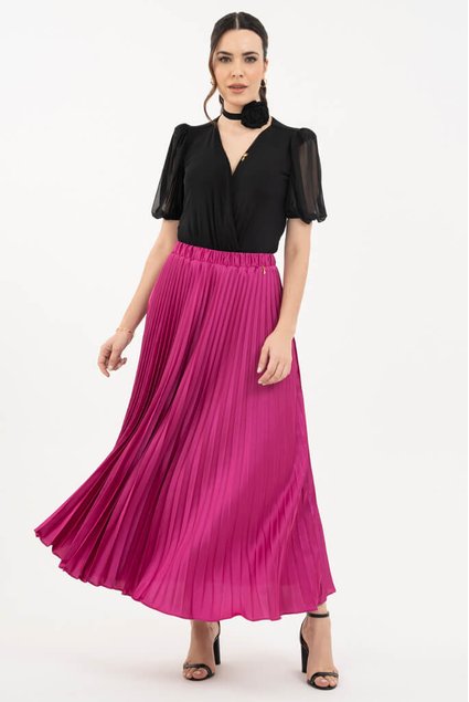 Saia Evasê Saia Plissada Suede Saia Plissada Com Elástico Magenta