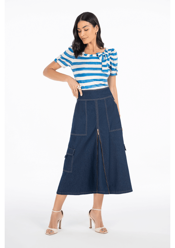 Saia Jeans Com Detalhe Frontal Diferenciado Via Tolentino