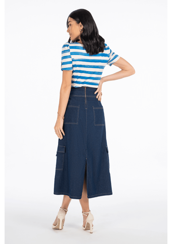 Saia Jeans Com Detalhe Frontal Diferenciado Via Tolentino