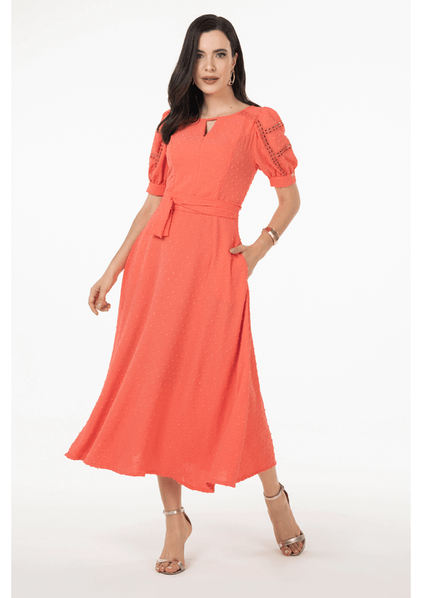 Vestido Goiaba De Crepe Com Entremeios Via Tolentino