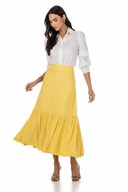 Saia Evasê Em Plano Midi Amarela Via Tolentino