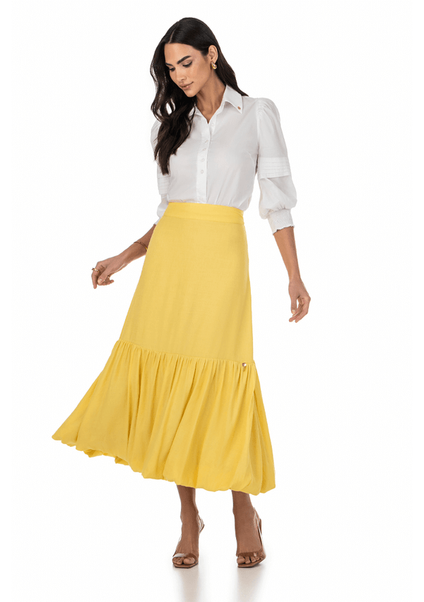Saia Evasê Em Plano Midi Amarela Via Tolentino