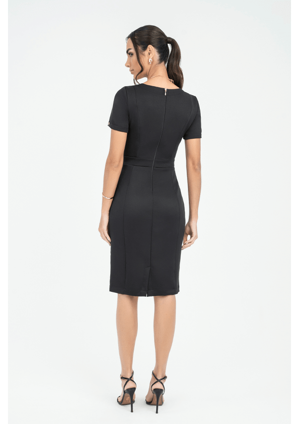 Vestido Preto Alfaiataria Com Pregas Via Tolentino