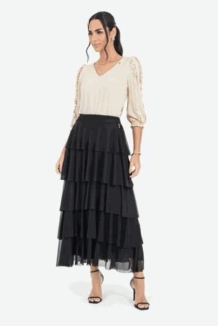 Tule Babados Saia De Tule Longa Preta Saia Preta Em Tule Longuete