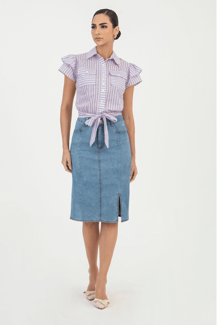 Usar Saia Jeans Saia Midi Evase Listrada Saia Jeans Reta Com