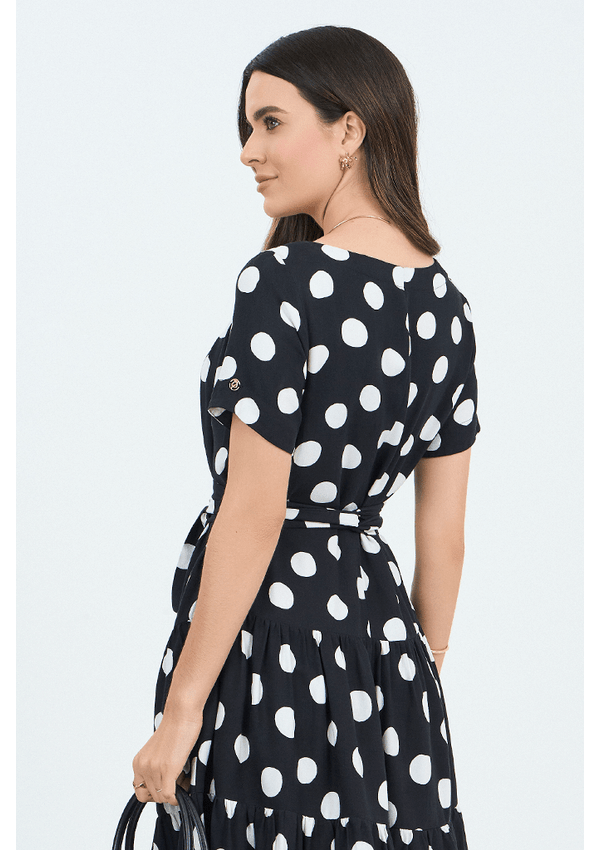 Vestido Curto Com Recortes Poá Estampado