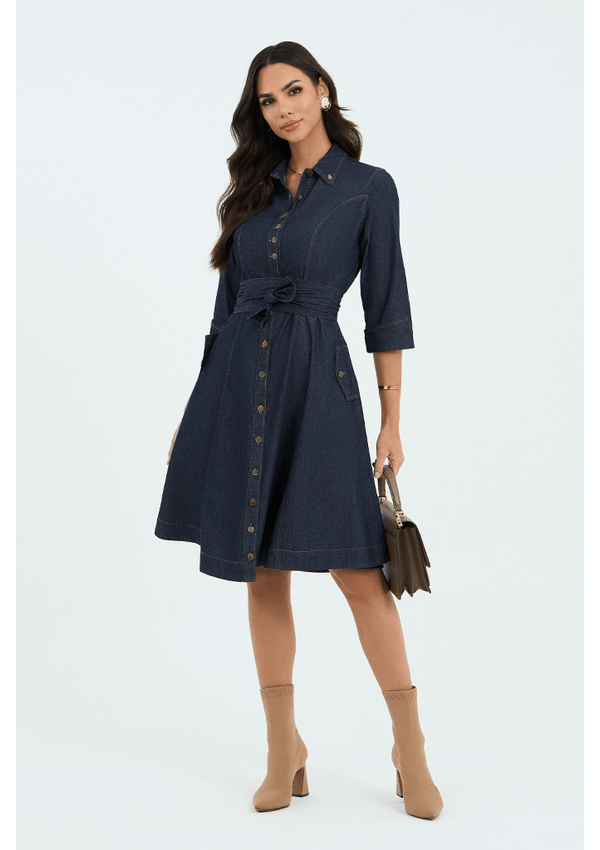 Chemise Vestido Jeans Manga Longa Com Tenis Vestido Chemise Jeans