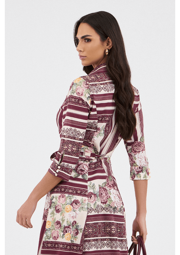 Vestido Vinho Chemise Midi Estampado