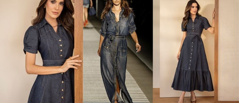 O que usar com vestido jeans longo e ter elegância!