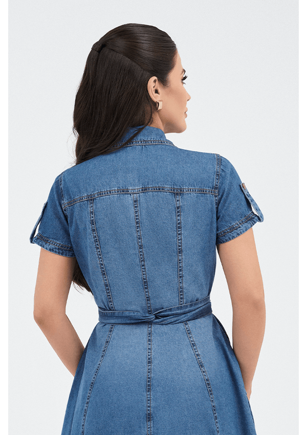 Vestido Chemise Jeans Curto Godê