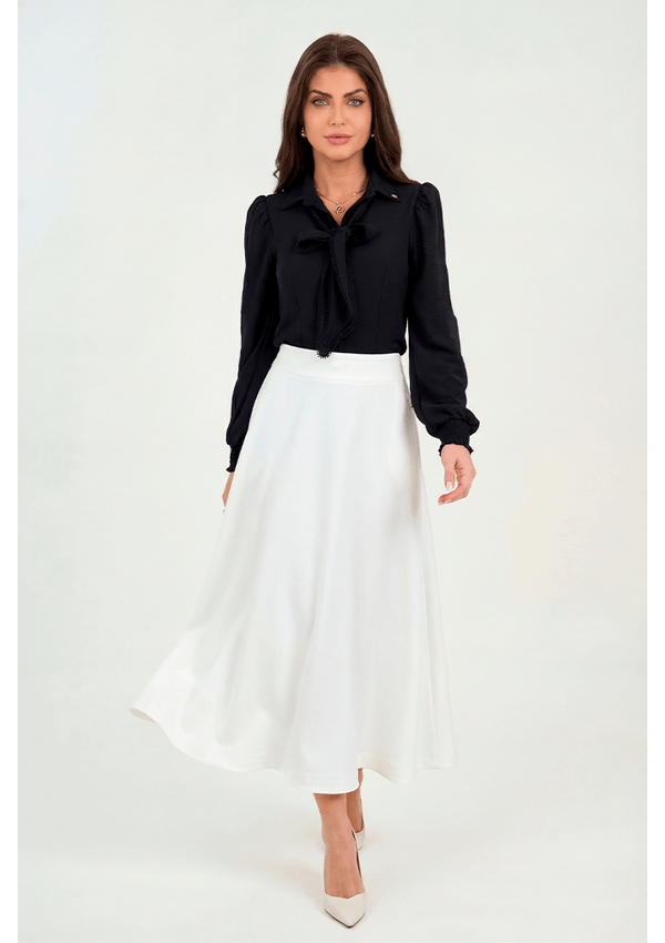 Camisa De Crepe Com Laço Removível