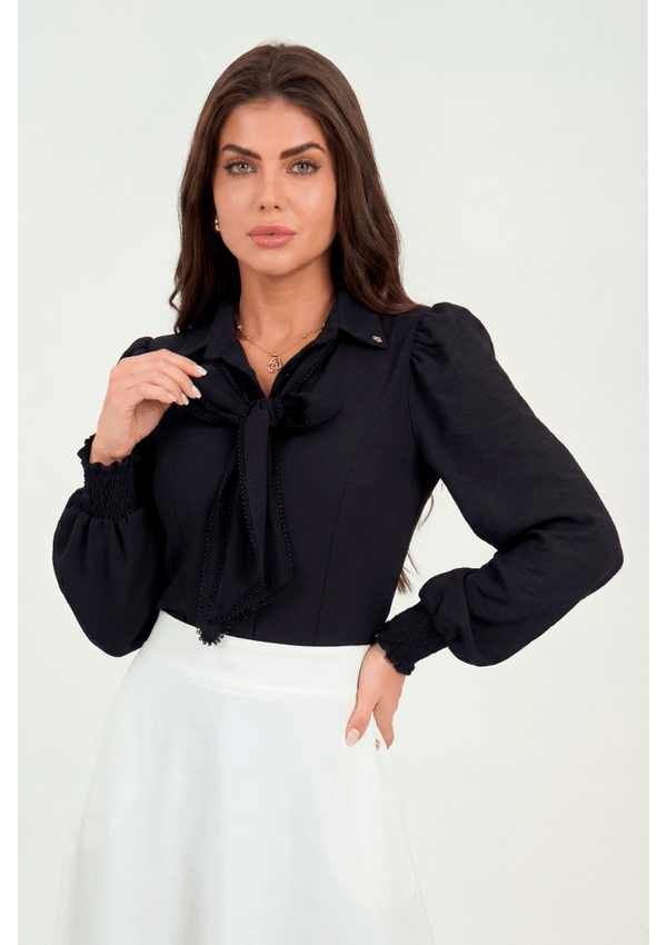 Camisa De Crepe Com Laço Removível